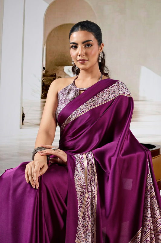 Purple Ajrakh Print Satin Saree-SAR11481_2_SareeButa.com