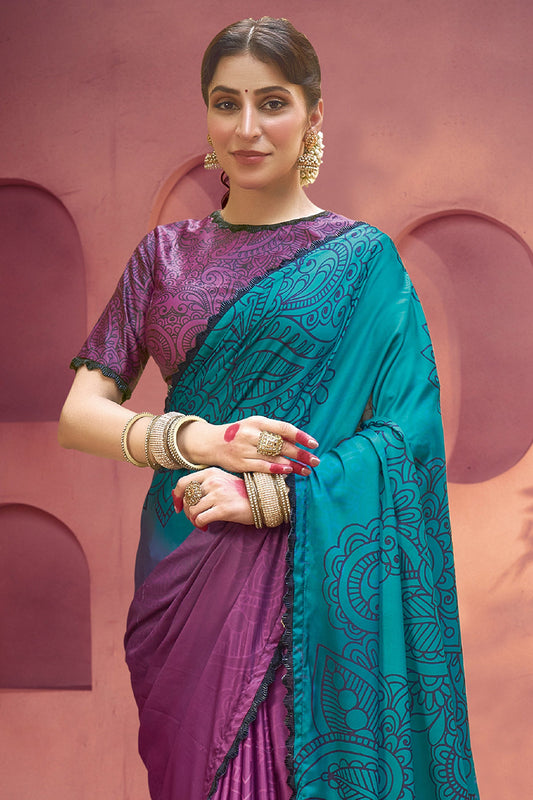 Purple And Blue Traditional Print Gajji Silk Saree-SAR10895_2_SareeButa.com