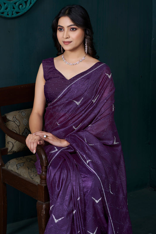 Purple Crepe Silk Stone Work Saree-ZB134470_2_SareeButa.com
