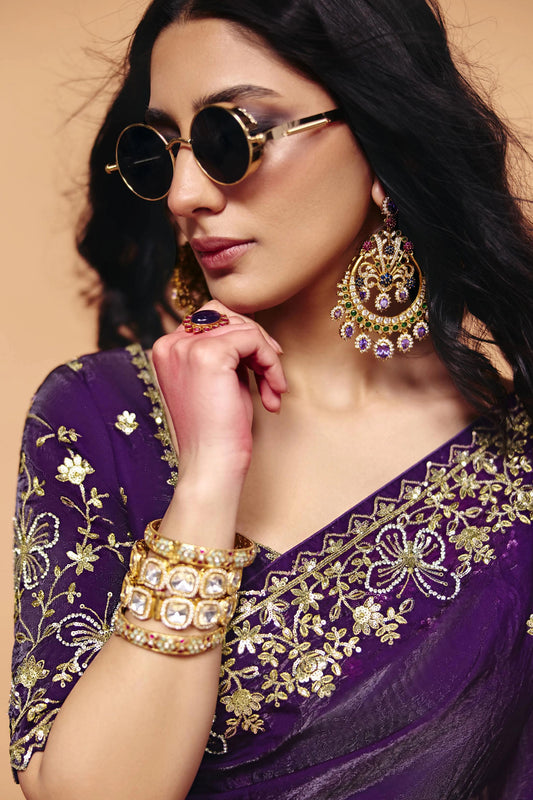 Purple Embroidered Crush Organza Saree-SAR12272_2_SareeButa.com
