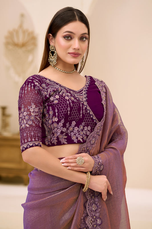 Purple Embroidered Georgette Tissue Saree-SAR12444_2_SareeButa.com