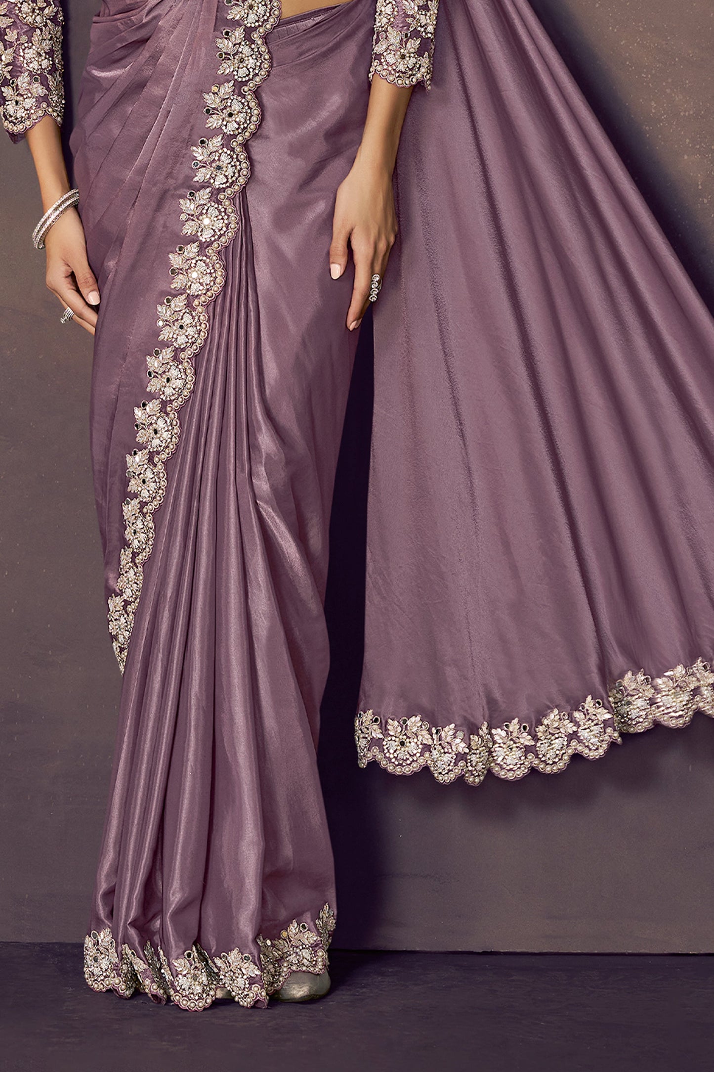 Purple Embroidered Satin Readymade Saree with Stitched Blouse-SAR10863_4_SareeButa.com