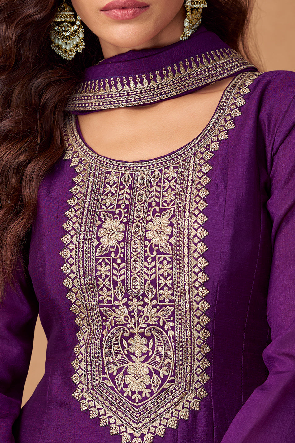 Purple Embroidered Silk Gown with Dupatta-SS468_3_SareeButa.com