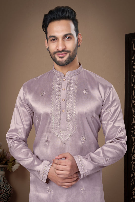 Purple Embroidered Silk Kurta Pajama-MW13_2_SareeButa.com