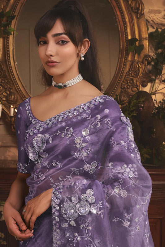 Purple Embroidered Tissue Organza Saree-SAR10236_2_SareeButa.com