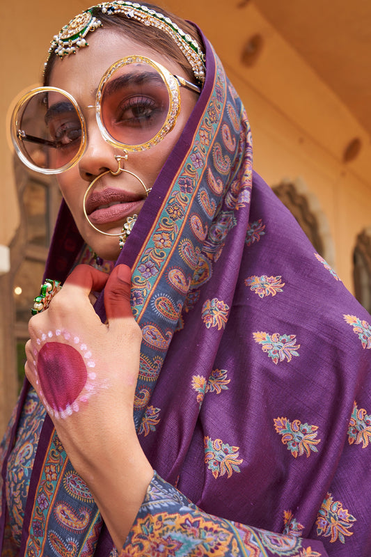 Purple Jamewar Print Viscose Silk Saree-SAR10095_2_SareeButa.com