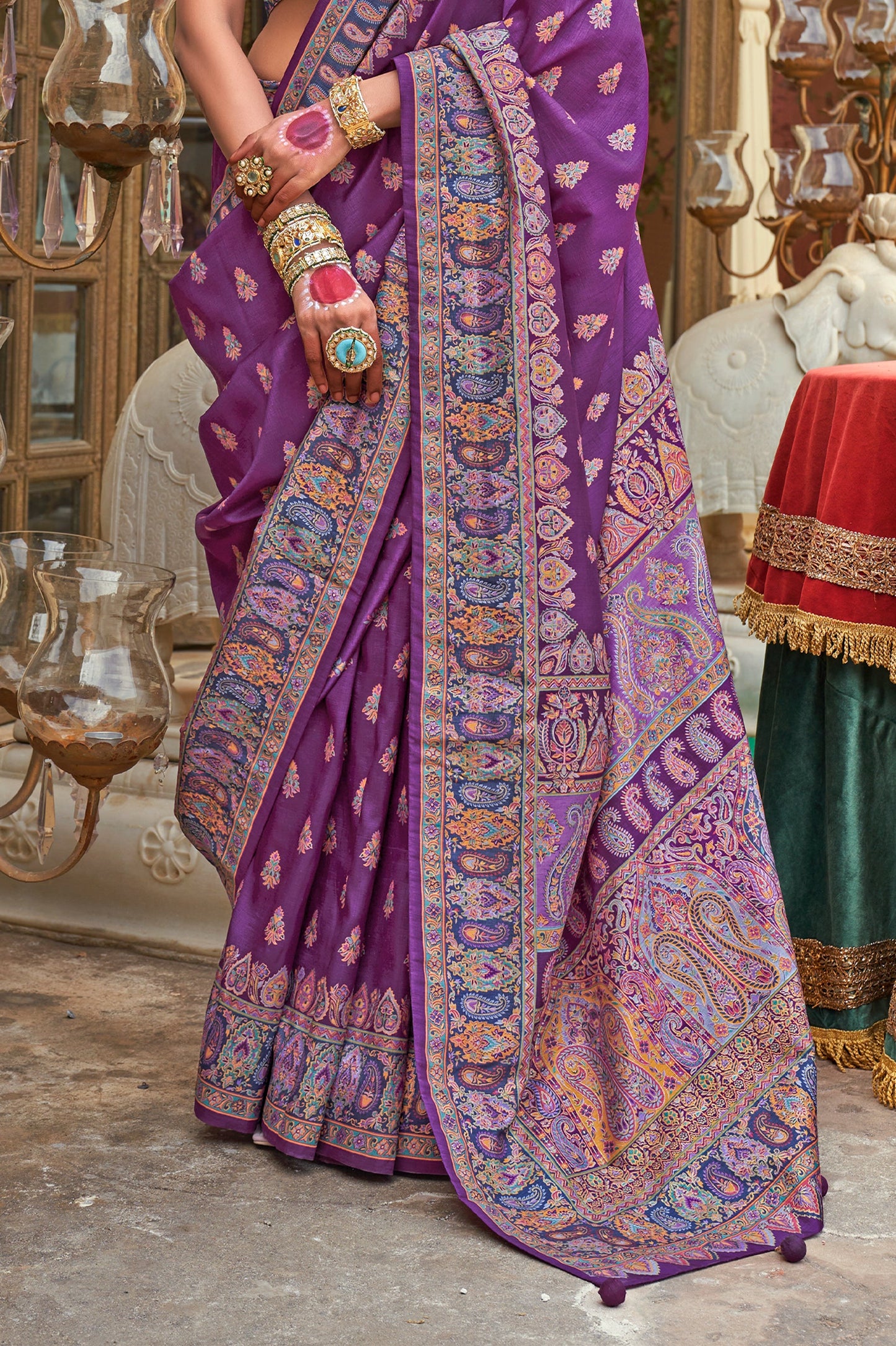 Purple Jamewar Print Viscose Silk Saree-SAR10095_4_SareeButa.com