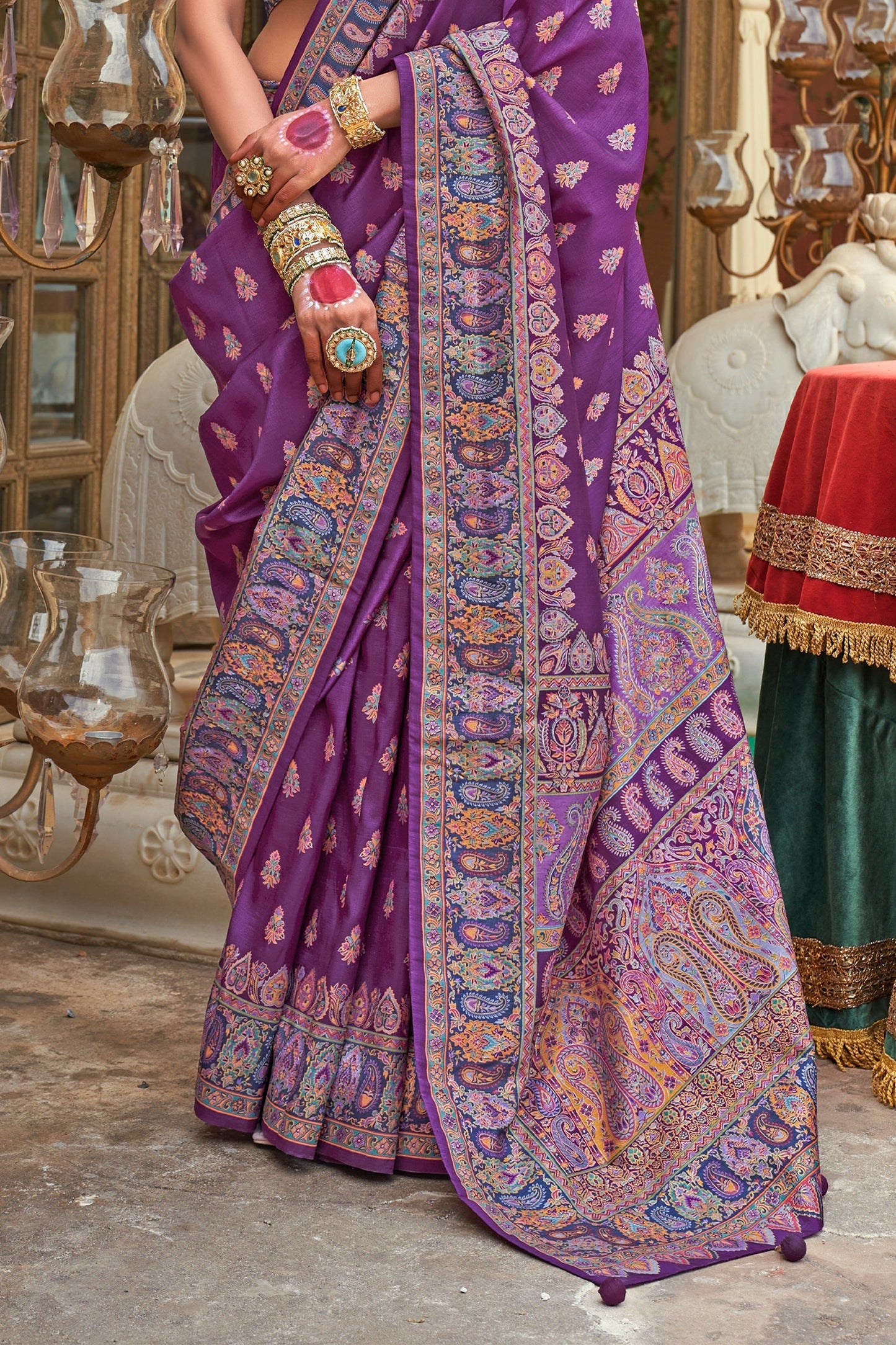 Purple Jamewar Print Viscose Silk Saree-SAR10095_4_SareeButa.com