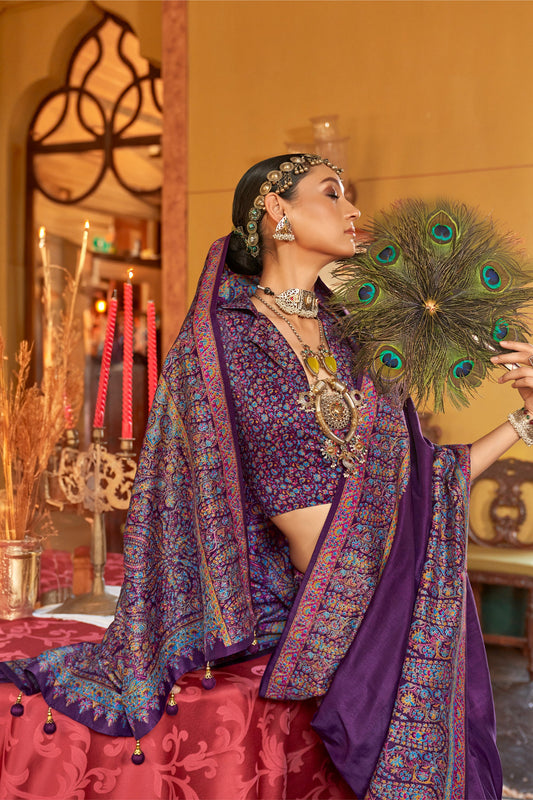 Purple Jamewar Printed Viscose Silk Saree-SAR10170_2_SareeButa.com