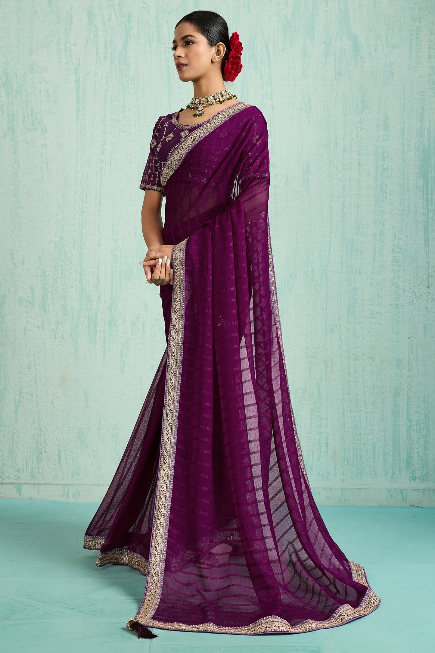 Purple Lace Work Chiffon Saree-SAR10620_5_SareeButa.com
