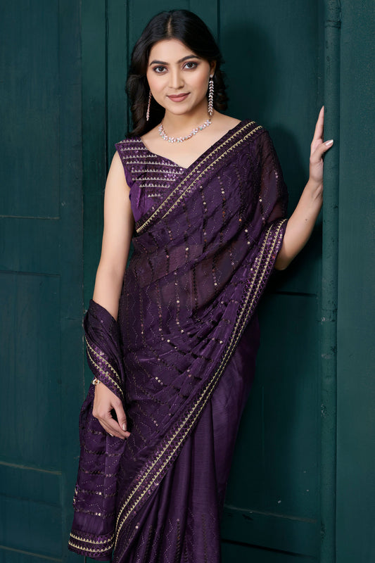 Purple Organza Silk Stone Work Saree-ZB134462_2_SareeButa.com
