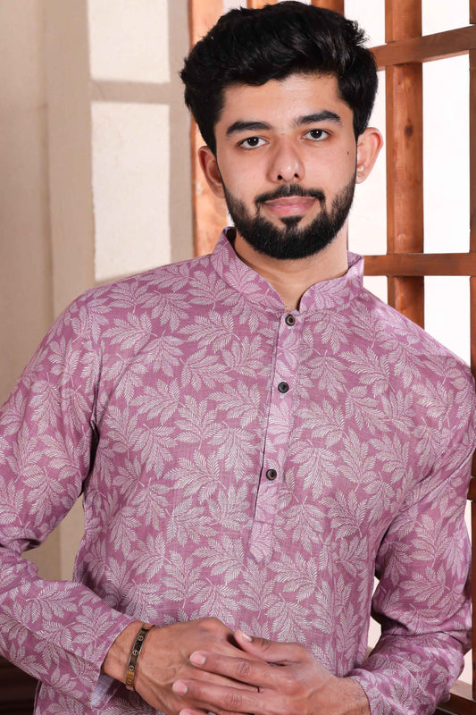Purple Printed Linen Kurta Pajama-MW73_2_SareeButa.com