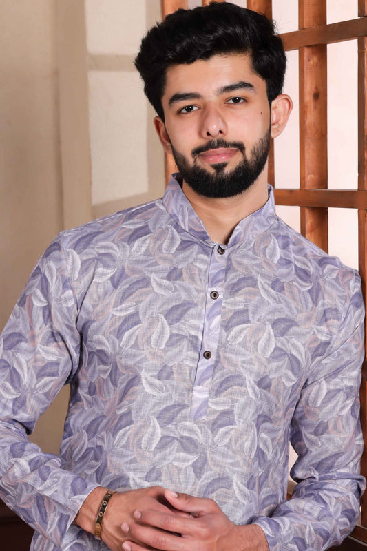 Purple Printed Linen Kurta Pajama-MW74_2_SareeButa.com