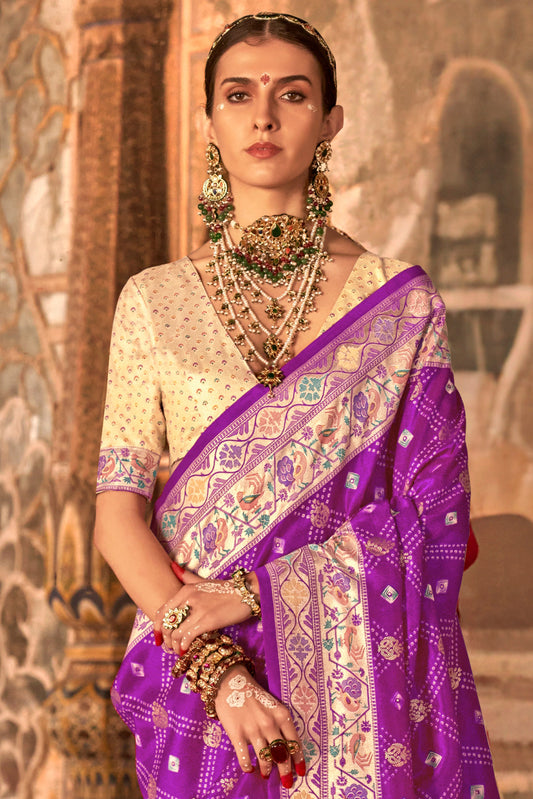 Purple Printed Paithani Silk Saree-ZB134550_2_SareeButa.com