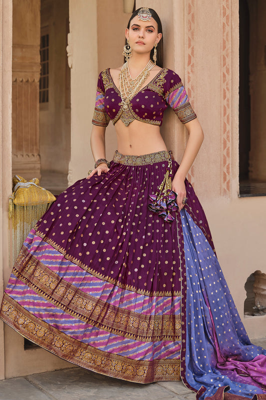Purple Printed Readymade Silk Lehenga-LC144_2_SareeButa.com