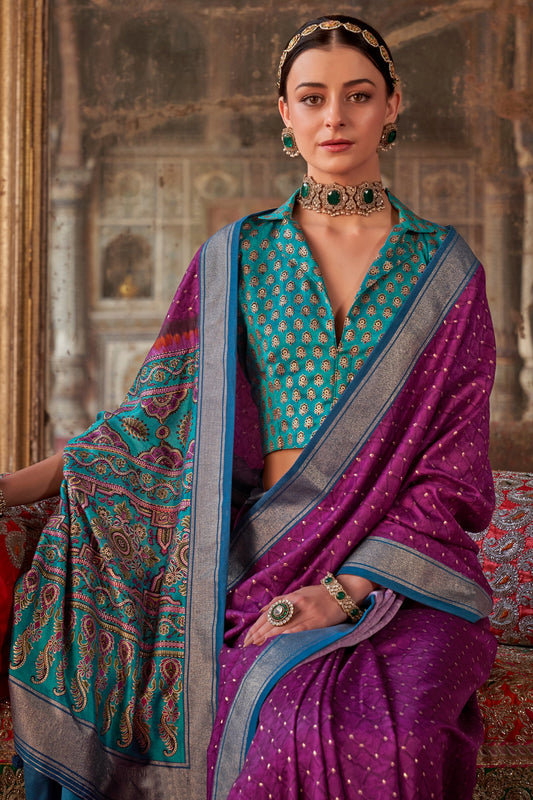 Purple Printed Silk Saree -SAR10112_2_SareeButa.com