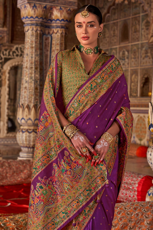 Purple Printed Viscose Silk Saree-SAR10133_2_SareeButa.com