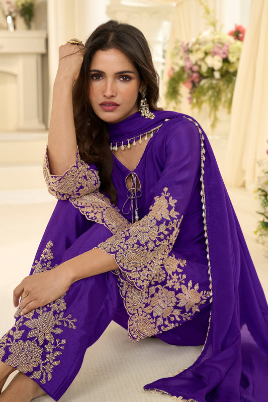 Purple Readymade Bead Work Chinon Silk Suit-SAR12195_2_SareeButa.com