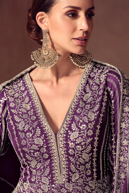 Purple Readymade Chinon Gown With Dupatta-SAR11053_2_SareeButa.com