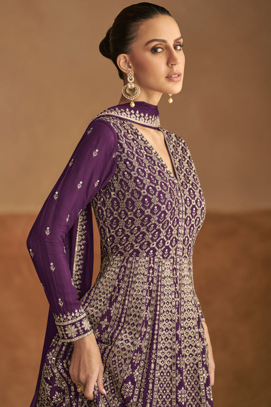 Purple Readymade Chinon Gown with Dupatta-SS512_2_SareeButa.com