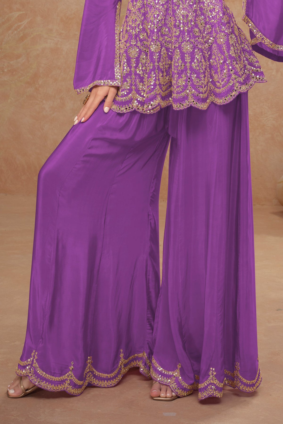 Purple Readymade Chinon Palazzo Set-SS506_3_SareeButa.com