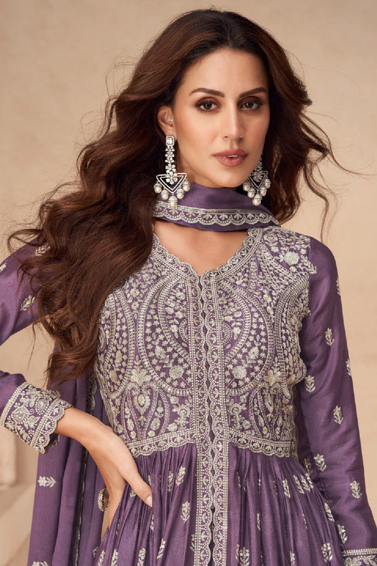 Purple Readymade Chinon Silk Skirt Suit-SS570_2_SareeButa.com