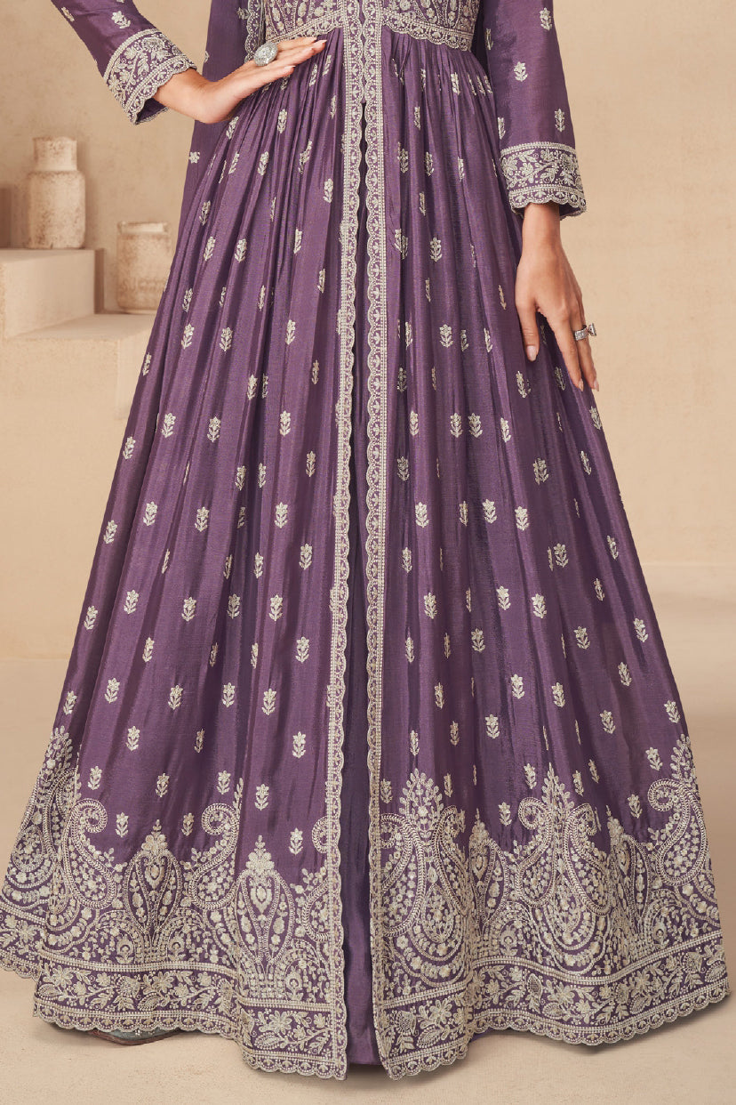 Purple Readymade Chinon Silk Skirt Suit-SS570_4_SareeButa.com