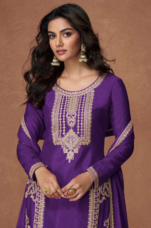 Purple Readymade Embroidered Chinon Silk Palazzo Suit-SS365_2_SareeButa.com