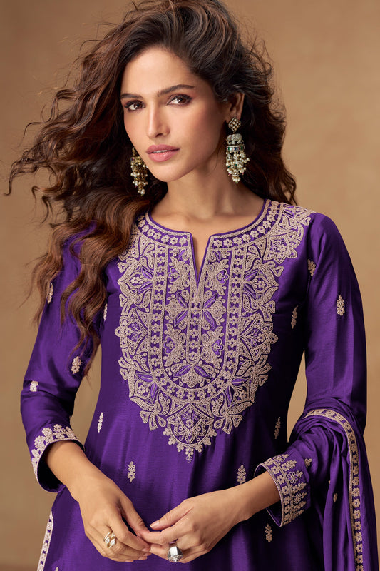 Purple Readymade Embroidered Chinon Silk Suit-SAR10508_2_SareeButa.com