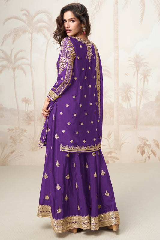 Purple Readymade Embroidered Chinon Silk Suit-SS377_2_SareeButa.com