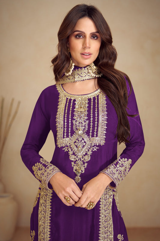 Purple Readymade Embroidered Chinon Suit-SAR10805_2_SareeButa.com