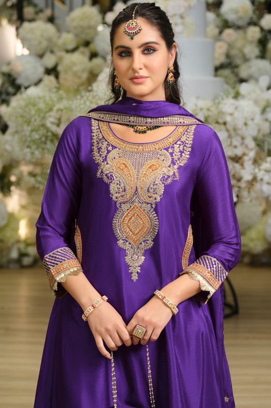 Purple Readymade Embroidered Chinon Suit-SAR12002_2_SareeButa.com