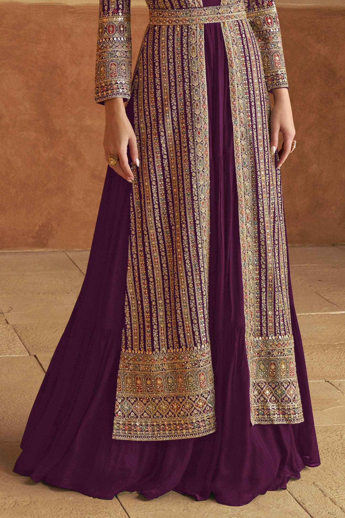 Purple Readymade Embroidered Georgette Gown with Jacket-SS516_3_SareeButa.com