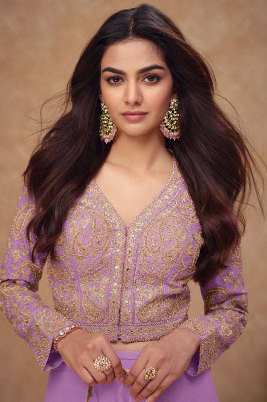 Purple Readymade Embroidered Silk Palazzo Set-SAR10521_2_SareeButa.com