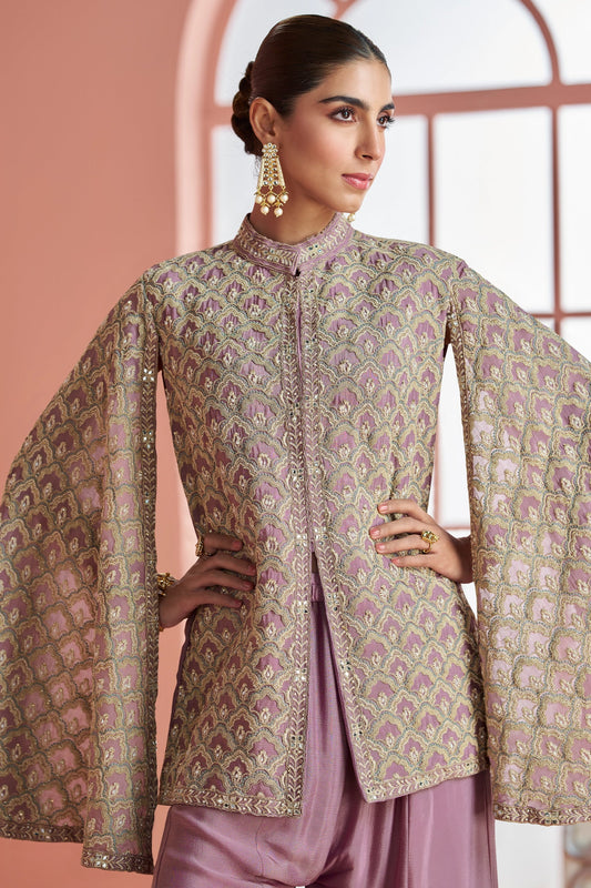 Purple Readymade Embroidered Simar Silk Palazzo Set-SAR10931_2_SareeButa.com