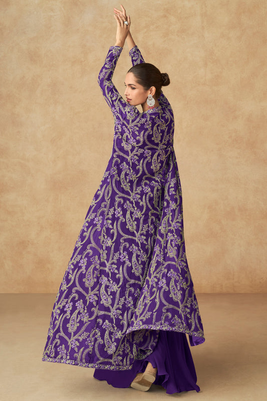 Purple Readymade Georgette Sharara Set -SS589_2_SareeButa.com