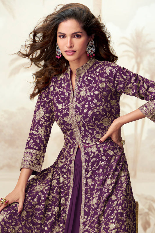 Purple Readymade Georgette Skirt Suit-SS609_2_SareeButa.com