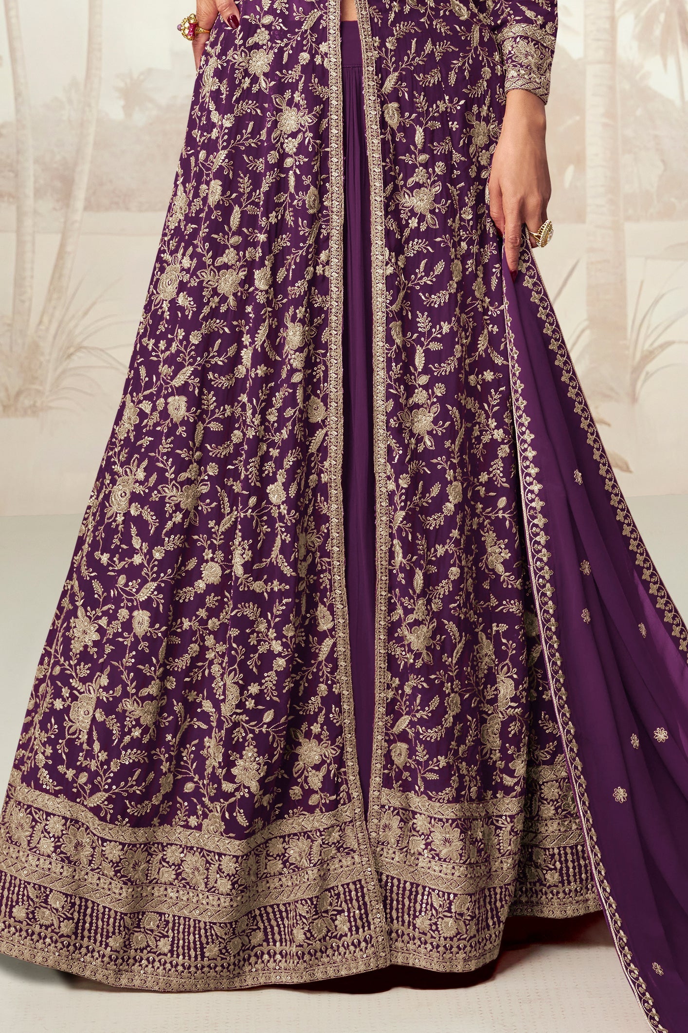 Purple Readymade Georgette Skirt Suit-SS609_3_SareeButa.com