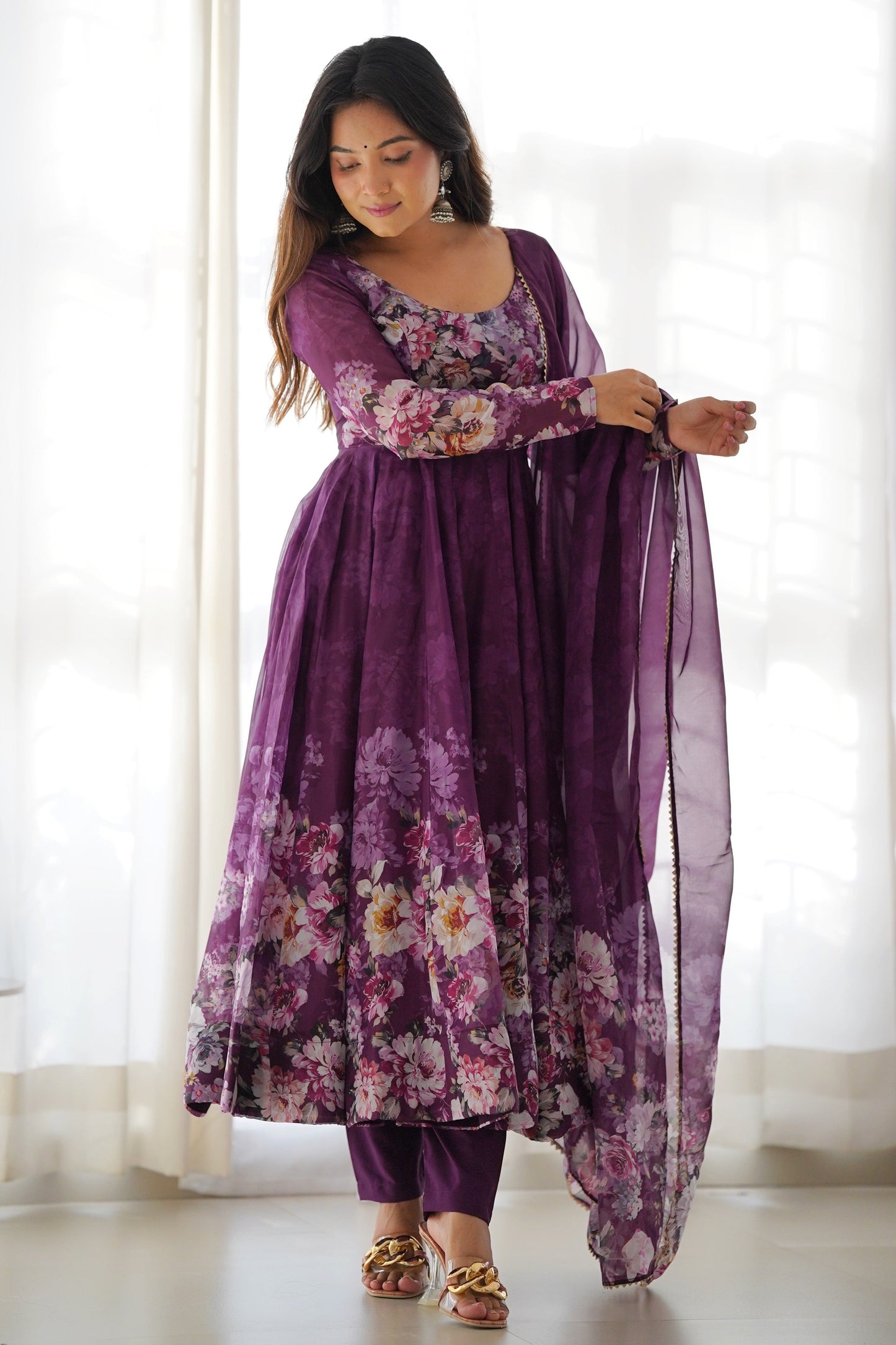Purple Readymade Printed Organza Anarkali Suit-SS497_5_SareeButa.com