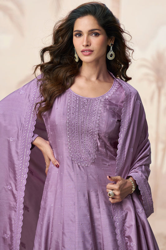Purple Readymade Silk Gown with Dupatta-SS557_2_SareeButa.com