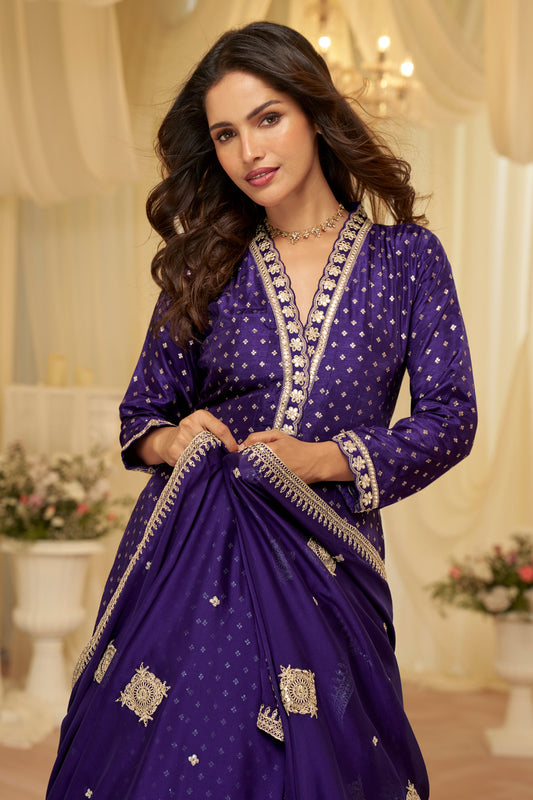 Purple Readymade Viscose Silk Gown With Dupatta-SAR11691_2_SareeButa.com