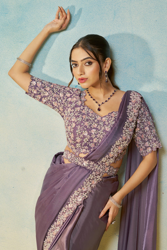 Purple Satin Silk Readymade Saree-SAR11140_2_SareeButa.com