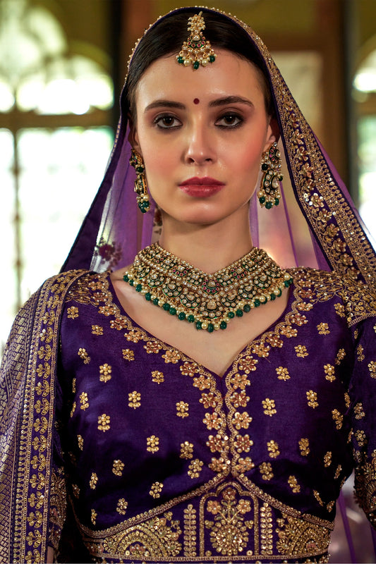 Purple Semi-Stitched Embroidered Silk Lehenga-SAR10315_2_SareeButa.com