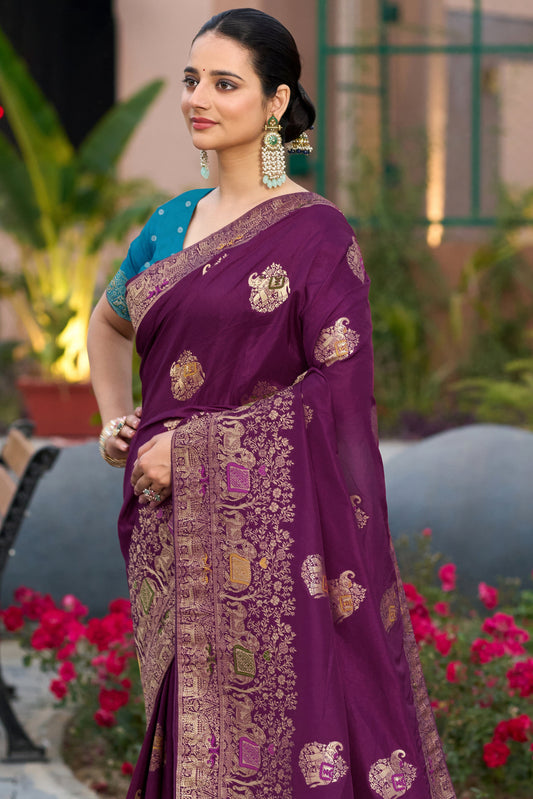 Purple Silk Saree with Meenakari Weave-ZB134480_2_SareeButa.com