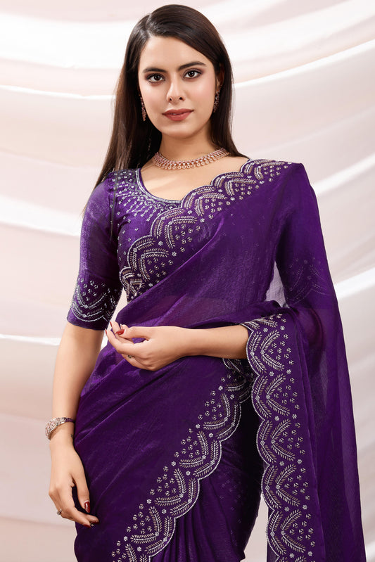 Purple Stone Work Chiffon Saree-ZB134202_2_SareeButa.com