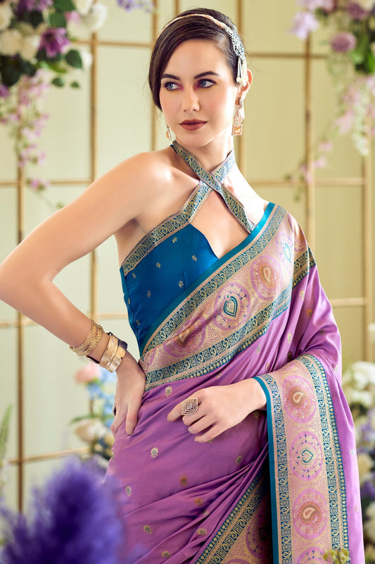 Purple Woven Banarasi Silk Saree-ZB134350_2_SareeButa.com
