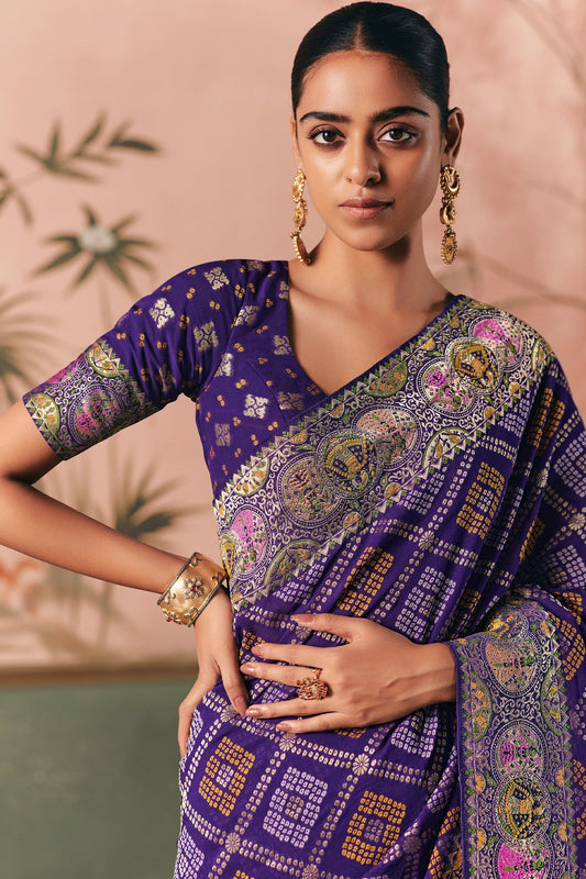 Purple Woven Georgette Bandhani Saree-SAR10975_2_SareeButa.com