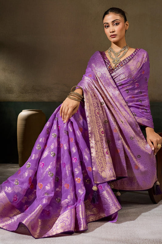 Purple Woven Meenakari Khadi Georgette Saree-SAR13312_2_SareeButa.com