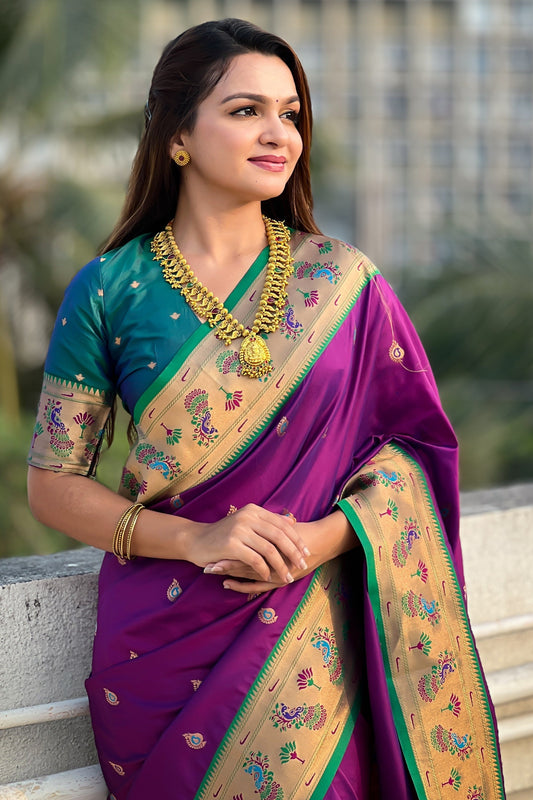 Purple Woven Paithani Saree-ZB134801_2_SareeButa.com