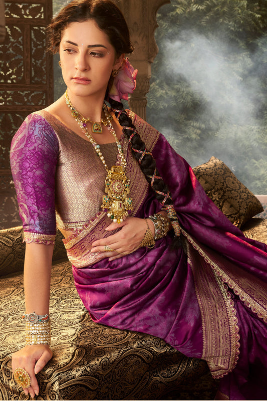 Purple Woven Silk Saree With Lace Border-ZB134621_2_SareeButa.com
